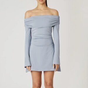 NIA Chic Off-Shoulder Long Sleeve Dress in Light Blue Size L